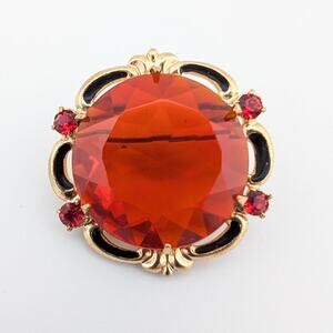 Vintage Reddish-Orange Faceted Glass Brooch Scatter Pin
